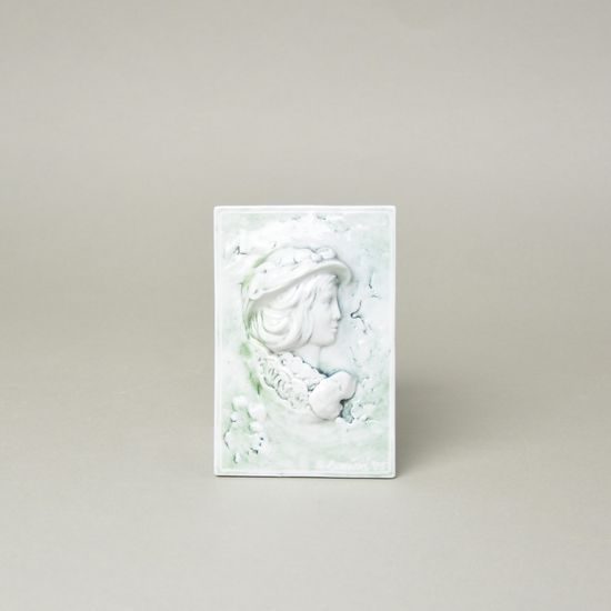 Porcelánový kachlík závěsný 8,7 x 13 cm, dívka s čepcem, Alena Burešová