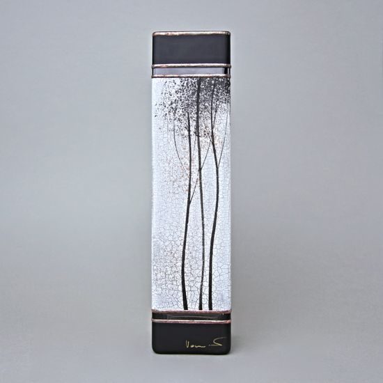 Studio Miracle: Vase White-black, Square, 30 cm, hand decoration Vlasta Voborníková