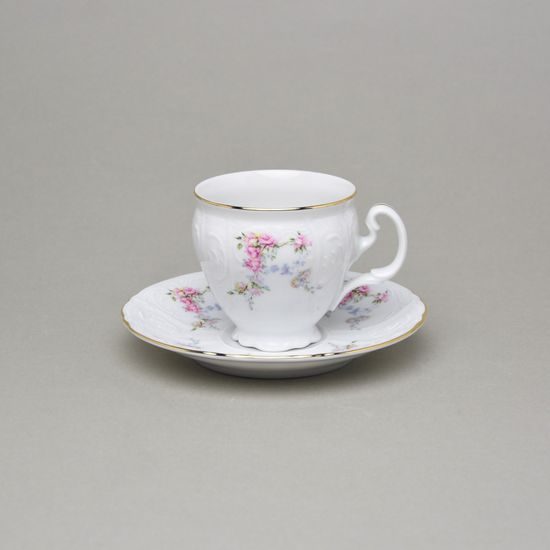 Cup and saucer coffee 150 ml / 15 cm, Thun 1794, karlovarský porcelán, BERNADOTTE climbing rose + gold