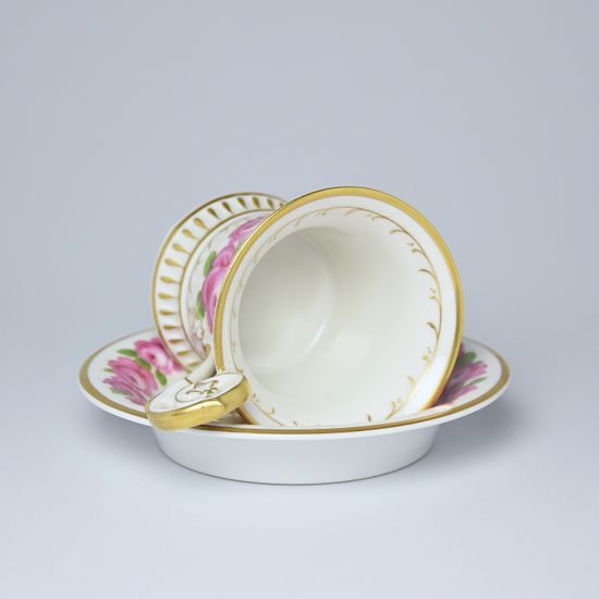 Cup and Saucer Johan - Roses, 200 ml, Gold Etching, Hand-painted by Roman Siroky, Haas a Czjzek Porcelain