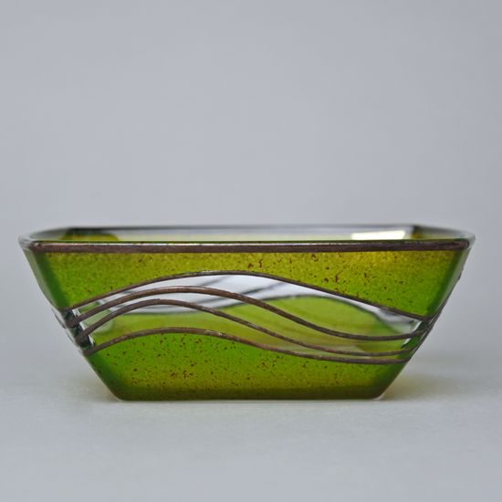 Studio Miracle: Miska zeleno-hnědá, 16 cm, ruční dekorace Vlasta Voborníková