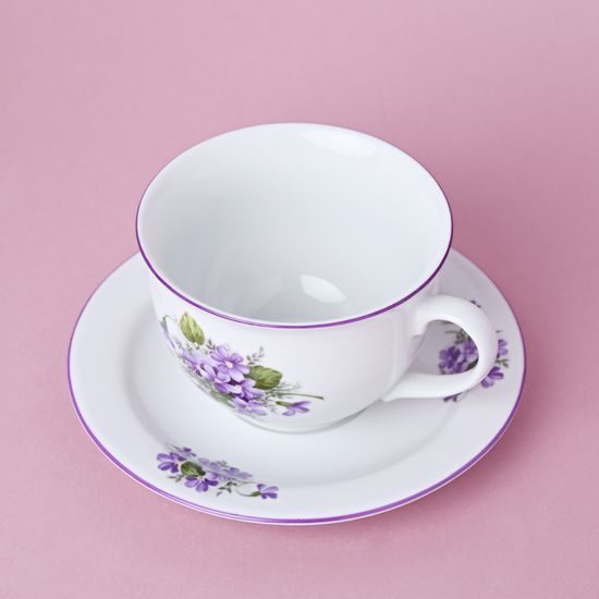 Olga: Cup 400 ml breakfast and saucer 19 cm, Violet, Český porcelán a.s.