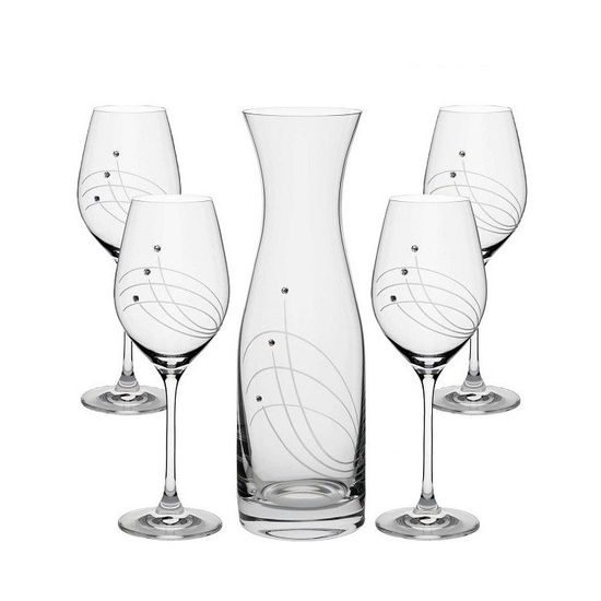 Set Vital 4+1 sklenice na bílé víno 360 ml a karafa 1000 ml, zdobené krystaly Swarovski