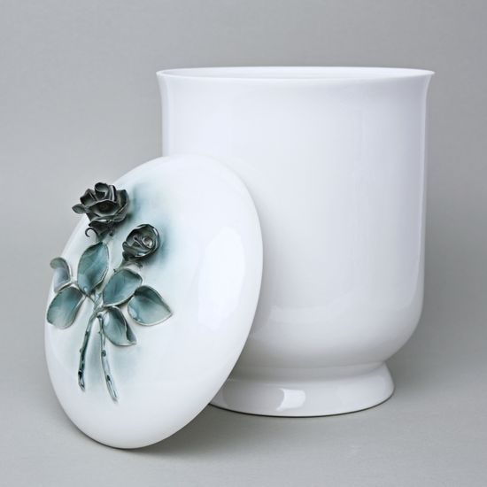 Porcelain Urn Case, White + Roses (2), Luxor, 29 cm, Royal Dux Bohemia