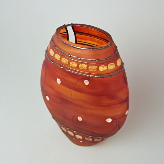 Studio Miracle: Orange-red Vase, 25 cm, Hand-decorated by Vlasta Voborníková