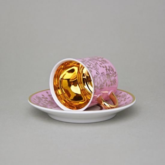 Šálek 100 ml mocca a podšálek 11,5 cm Sabina, vnitřní zlacení, růžový, Leander Loučky