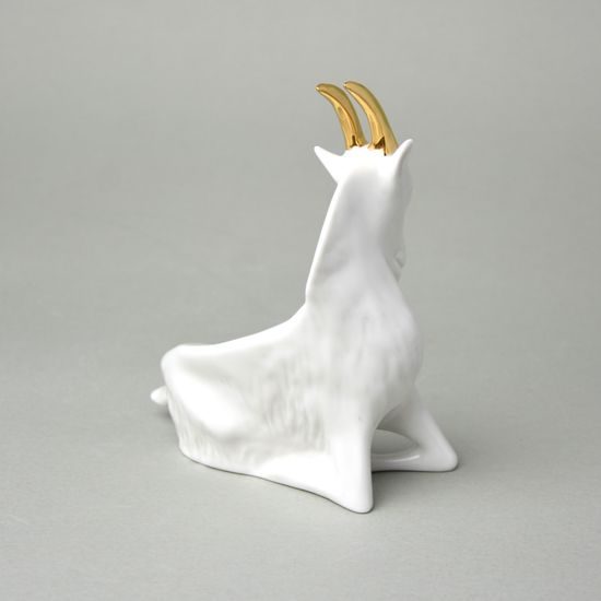 Kozlíček, 14 x 17 cm, bílá + zlato, Royal Dux