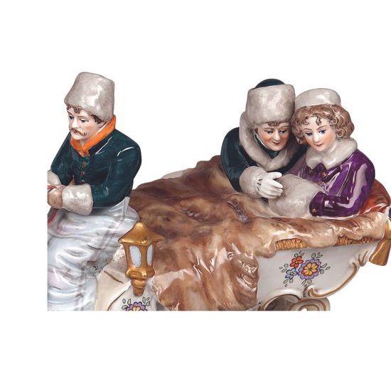 Na saních v Petrohradě 36 x 16 x 18 cm, Prof. Otto Poertzel, Porcelánová manufaktura Scheibe-Alsbach