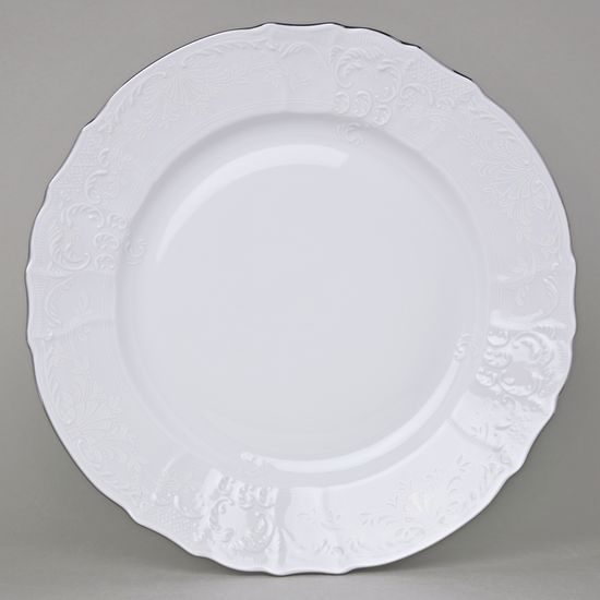 Dish flat round 32 cm, Thun 1794 Carlsbad porcelain, BERNADOTTE frost, Platinum line