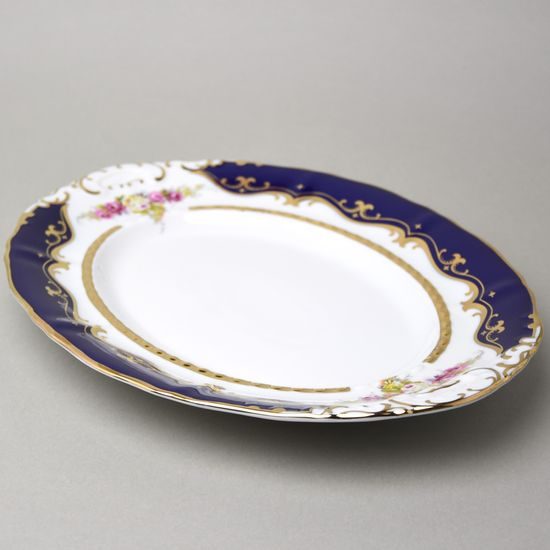 440: Mísa oválná 36 cm, Sonáta, kobalt + růže, Leander Loučky