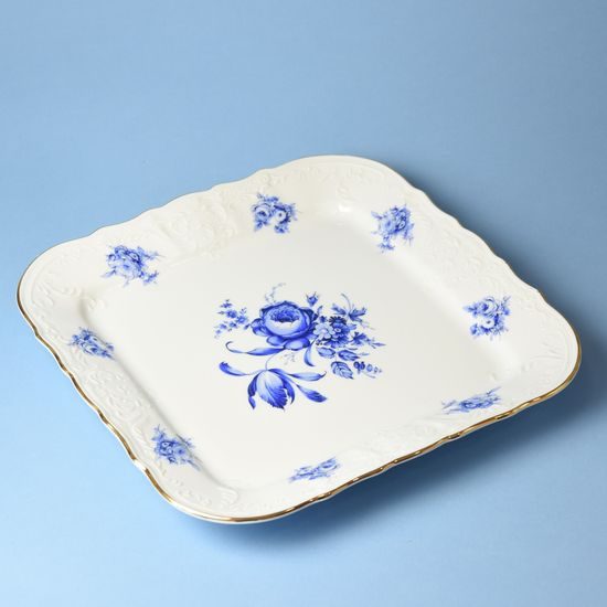 Tray/Platter square 26 cm, Thun 1794 Carlsbad porcelain, BERNADOTTE blue rose