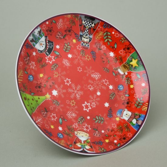 Cake stand 20 x 9 cm, red christmas decor, porcelain, EGAN