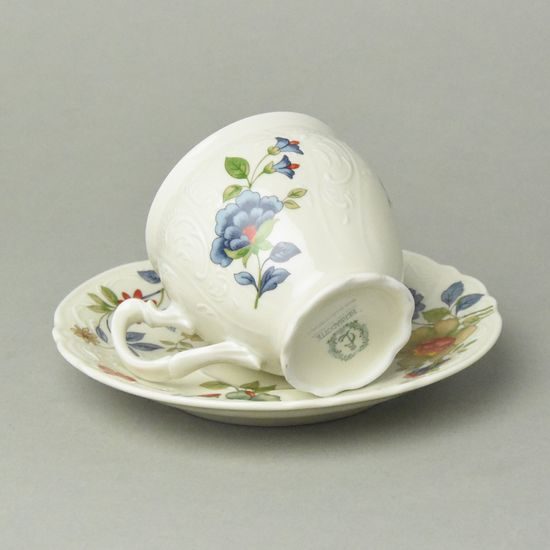 BERNADOTTE ivory čínské květy: Šálek a podšálek kávový 220 ml / 16 cm, Thun 1794, karlovarský porcelán