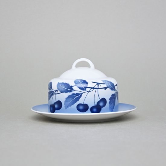 Butter dish 250 g, Thun 1794 Carlsbad porcelain, BLUE CHERRY