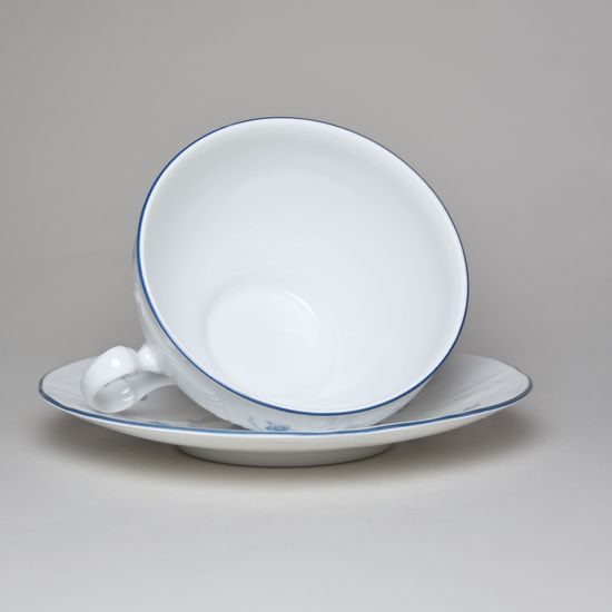 Tea cup and saucer 320 ml / 18 cm, Thun 1794 Carlsbad porcelain, BERNADOTTE blue flower