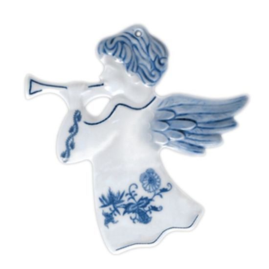 Christmas decoration - Angel with trumpet 8,8 x 9,4 cm reversible, Original Blue Onion Pattern