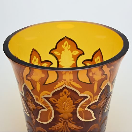 Egermann: Vase Amber hand-decorated, 29 cm, Crystal Vases Egermann