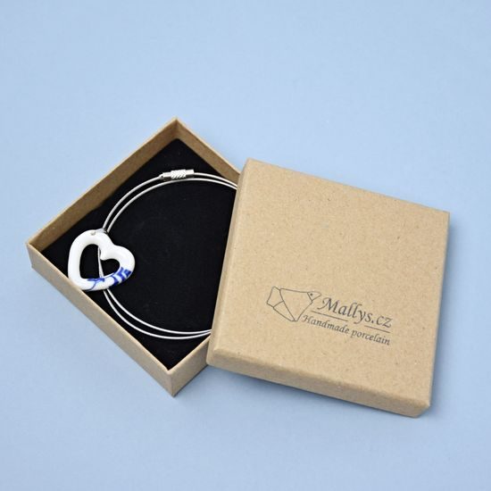 Necklace: Heart Onion Pattern / Flowers (White Heart), Porcelain Jewels Studio Mallys