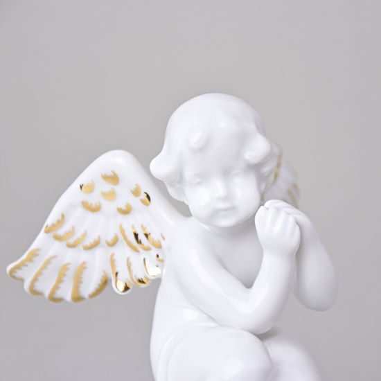 Andílek 12 cm, bílá + zlato, Porcelánové figurky Duchcov