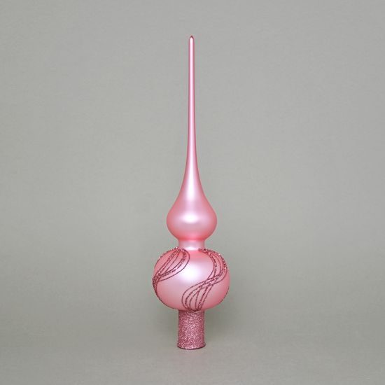 Christmas Tree Glass Tip 28 cm, Pink 165, Bohemian hand made Christmas decorations