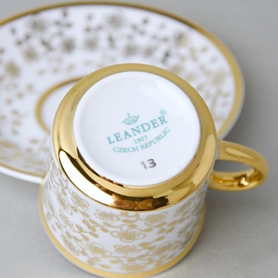 Šálek 100 ml mocca a podšálek 11,5 cm Sabina, vnitřní zlacení, bílý, Leander Loučky