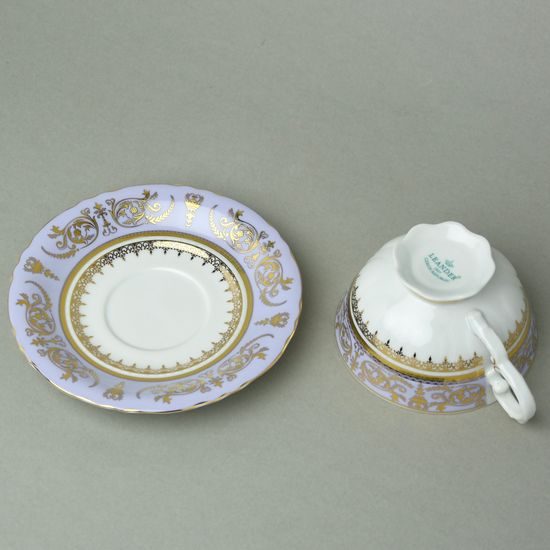 Cup tea 200 ml + sauer 15,5 cm, Sonáta, gold + violet, Leander Loučky