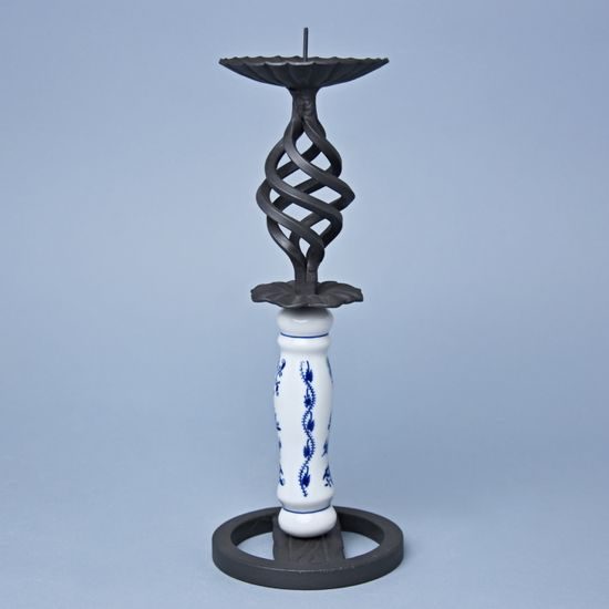 Krbový svícen chalupářský 29 cm (porcelán + železo), Cibulák, originální z Dubí