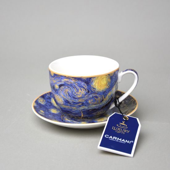 Šálek 250 ml + podšálek 140 mm, Vincent van Gogh, Hvězdná noc, porcelán Carmani