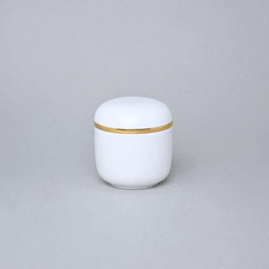 Dózička kulatá se zlatým páskem 7,5 x 7,2 cm, Bílá + Zlato, Porcelán Duchcov
