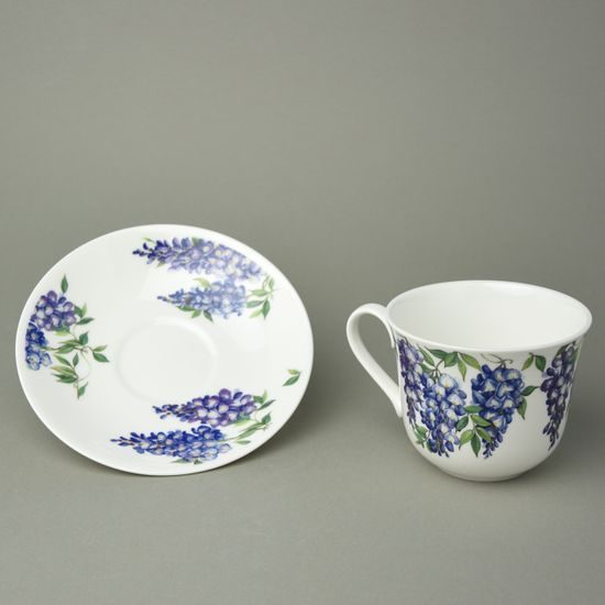 Vistárie: Šálek 420 ml a podšálek 17 cm snídaňový, anglický kostní porcelán Roy Kirkham