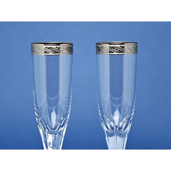 Champagne Glasses 125 ml, Platinum Stripe, 21 cm, set 2 ks, Milan Mottl