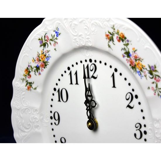 Clock wall 27 cm, Thun 1794, Carlsbad porcelain, BERNADOTTE white + flowers