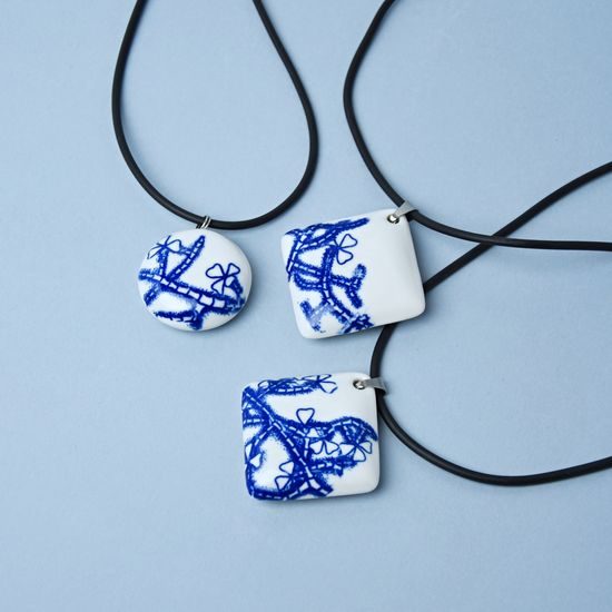 Necklace: Hollow Pillow 40 mm, Flowering Cactus, Porcelain Jewels Studio Mallys