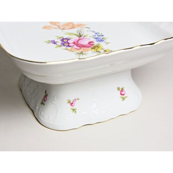 Bowl square 25 cm on stand (h 13 cm), Thun 1794 Carlsbad Porcelain, BERNADOTTE Meissen Rose