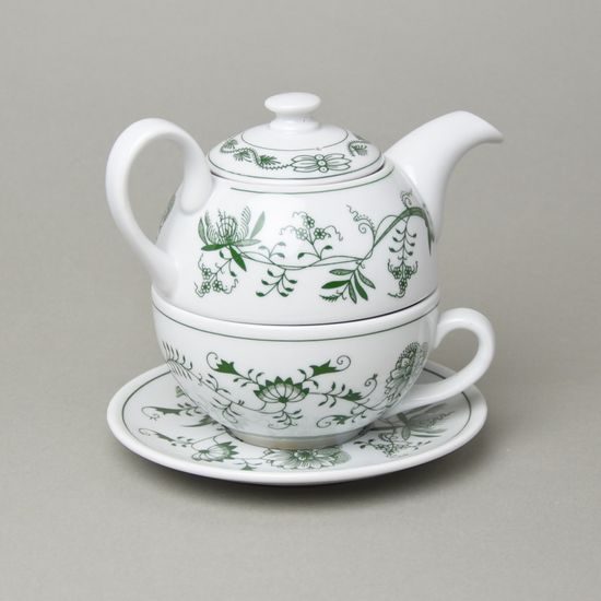 Čajová souprava Duo / šálek 0,2 l, podšálek, konvička 0,4 l, zelený cibulák, Český porcelán a.s.