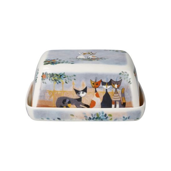 Máslenka Tempi felici 14 / 11,5 / 6 cm, jemný kostní porcelán, Kočky Goebel R. Wachtmeister