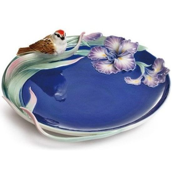 Song bird-sparrow design sculptured porcelain ornamental plate 17,5 x 16,5 cm, Porcelain FRANZ