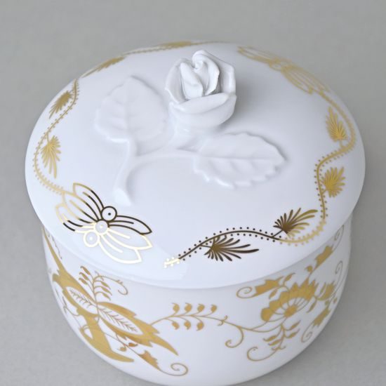 Cukřenka bez oušek s víčkem bez výřezu 200 ml, zlatý Cibulák, Český porcelán z Dubí