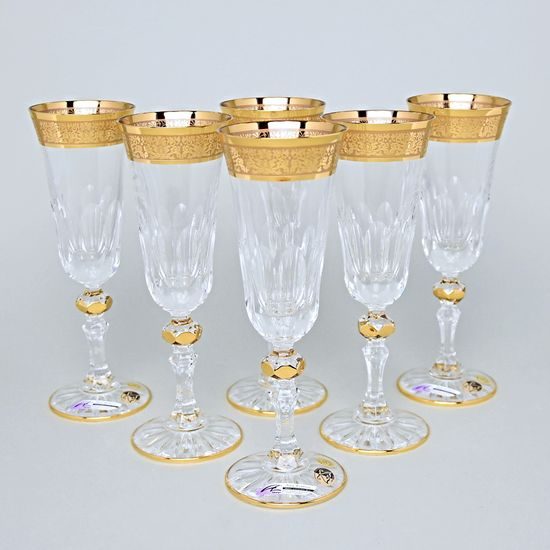 Crystal Glasses Champagne Set Romantic - Laura, 6 pcs. 150 ml, Gold, Ales Zverina - AZ Design