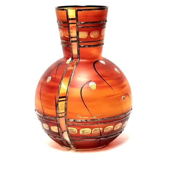 Studio Miracle: Vase Red-Oragne, 21 cm, Hand-decorated by Vlasta Voborníková