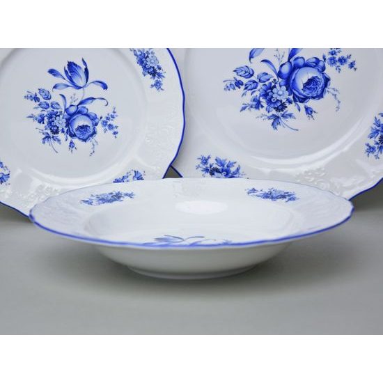 Talířová souprava, Thun 1794, karlovarský porcelán, BERNADOTTE modrá růže, MODRÁ linka