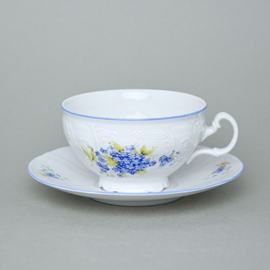 Tea cup + saucer 275 ml / 18 cm, Thun 1794 Carlsbad porcelain, BERNADOTTE Forget-me-not-flower