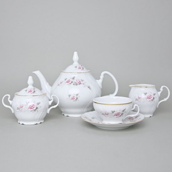 Gold line: Tea set for 6 persons, Thun 1794 Carlsbad porcelain, BERNADOTTE roses
