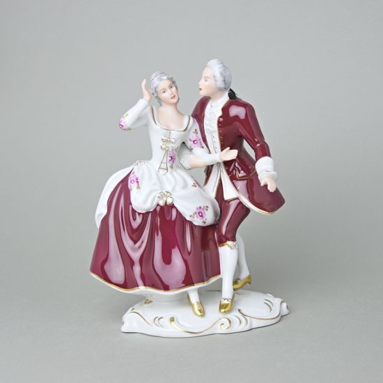 Pár rokoko 17,5 x 10,5 x 22 cm, purpur, Porcelánové figurky Duchcov