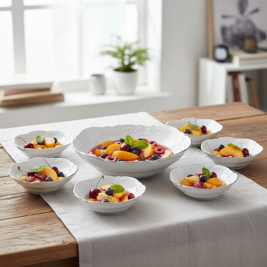 Compot set for 6 persons, Thun 1794 Carlsbad porcelain, BERNADOTTE platinum