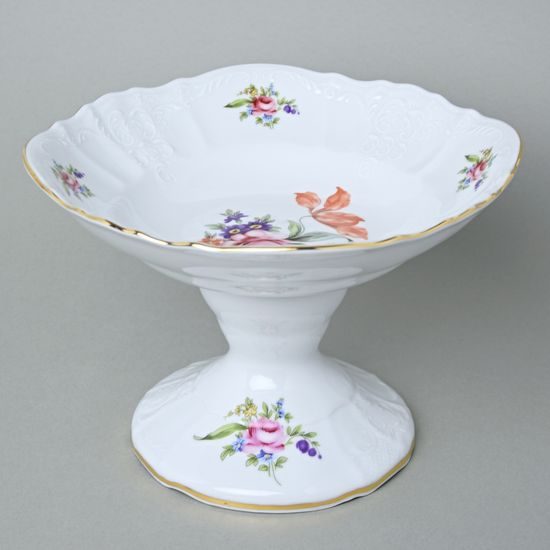 Bowl on stand 25 cm, Thun 1794 Carlsbad porcelain, BERNADOTTE Meissen Rose