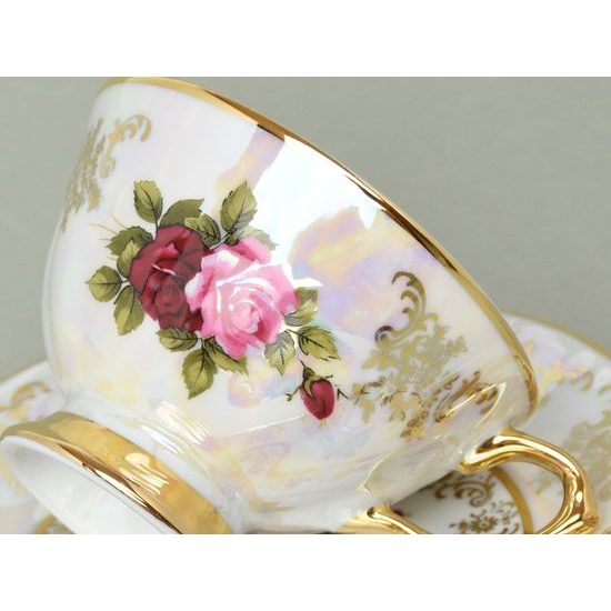 Cup tea 200 ml and saucer, Cecily (Roses) + gold, Carlsbad