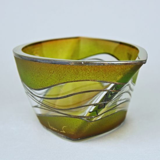 Studio Miracle: Mísa Ledvina zeleno-hnědá, 31 cm, ruční dekorace Vlasta Voborníková