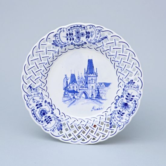 Plate perforated – Prague Monuments (Blue, Random selection), 18 cm, Vilém Janoušek, Original Blue Onion Pattern