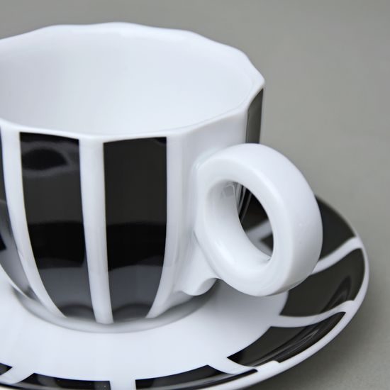 Cup and Saucer Šárka 160 ml, Black wide stripes, Goldfinger porcelain